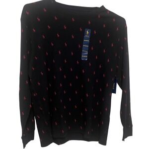 Polo Ralph Lauren Mens 2XL Waffle Knit Thermal Shirt Black Red Pony All